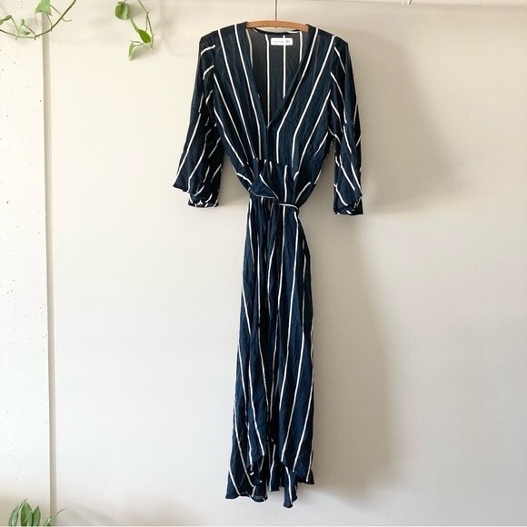 Faithfull the Brand Dress Stripe Maxi Wrap in Navy Blue‎ & White Sz 4 - Picture 1 of 6